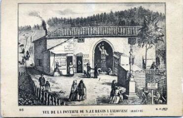 1 vue  - Vue de la fontaine St. Régis à La Louvesc (dessin d\'après nature le 14 juin 1865) (ouvre la visionneuse)
